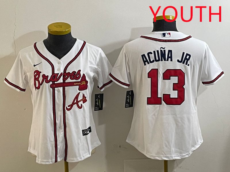 Youth Atlanta Braves #13 Acuna jr White Game 2025 Nike MLB Jersey style 4->youth mlb jersey->Youth Jersey